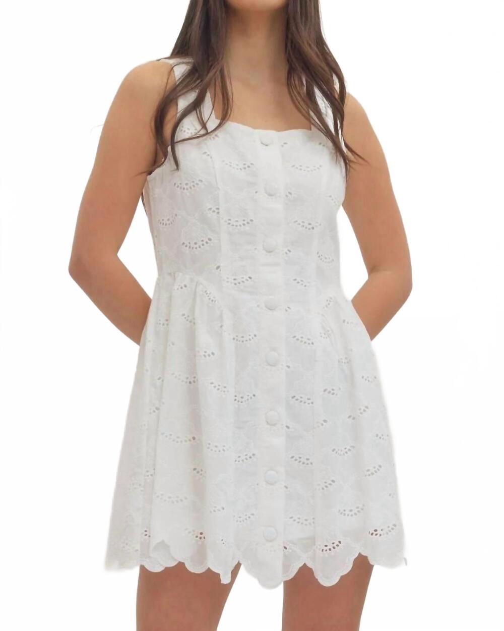 NEW ENTRO scallop eyelet sleeveless mini dress in white